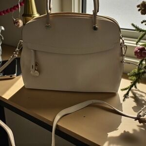 Furla Metropolis Dome Satchel Bag White Leather Top Handle Crossbody‎